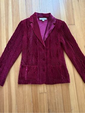 Harve Benard Deep Burgundy Velvet Cable Blazer